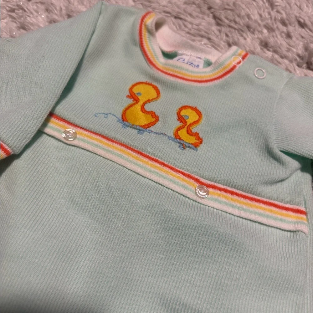 Vintage Carters Duck Embroidered Mint Green Kids One Piece 6m